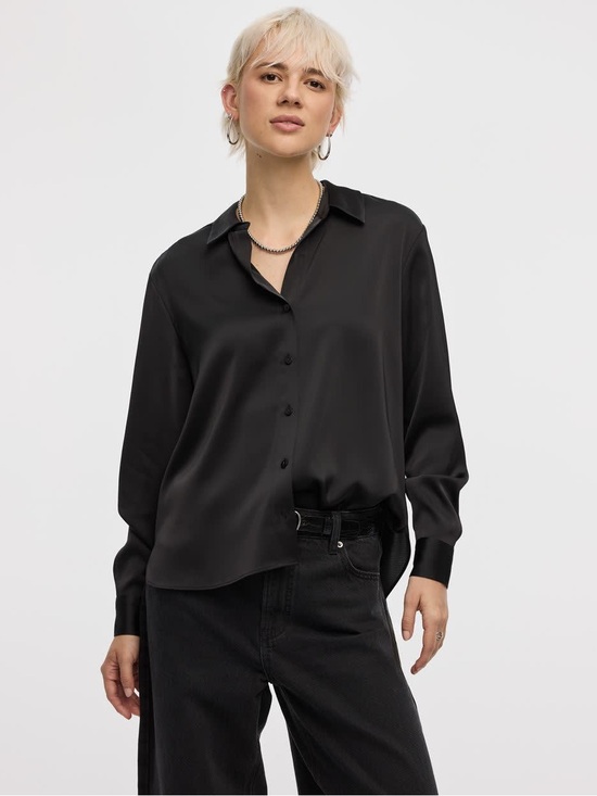 Zara Tops - Zara Classic Black Satin Button-Up Blouse
